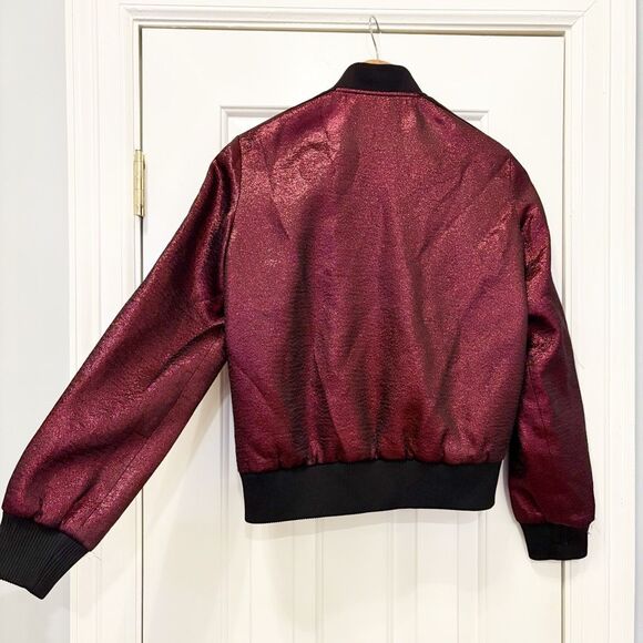 Cinq a Sept Venus Metallic Lame Bomber Jacket Ruby Size XS - Picture 4 of 7